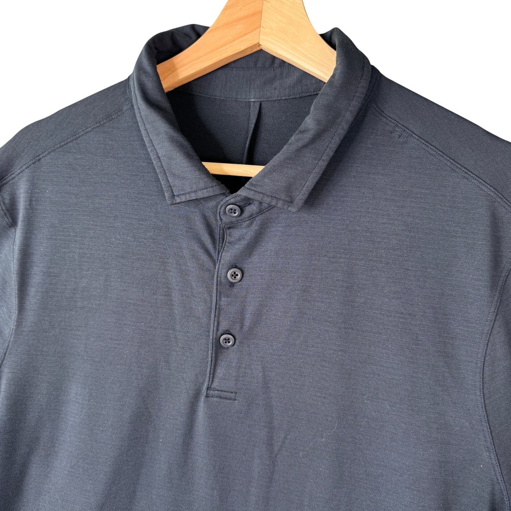 Lululemon Evolution Short Sleeve Polo Shirt Navy Blue Heathered Golf Top Mens